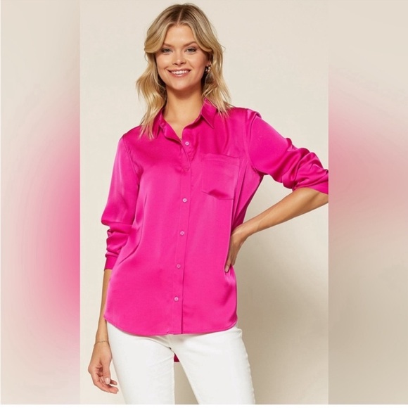Skies Are Blue Tops - Skies Are Blue Pink Long Sleeve Button Down Shirt